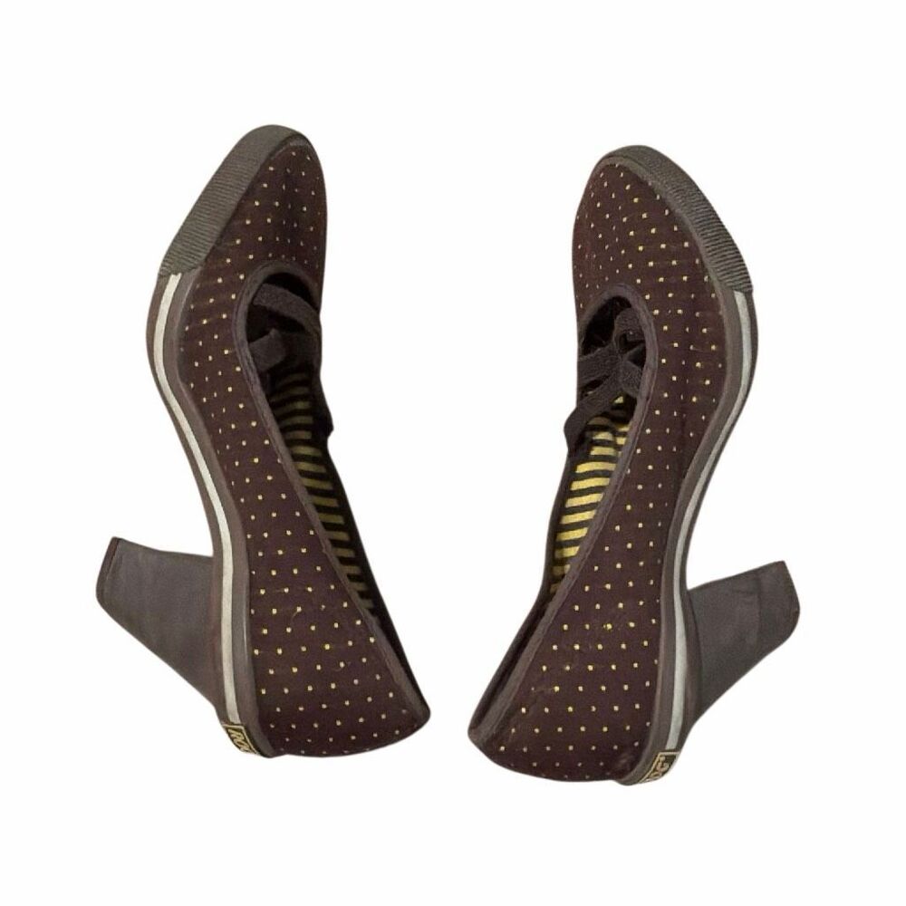 Rocket Dog Mary Jane Chunky Block Heel Pumps Brown Polka Dot Shoes Size 7.5 - Picture 5 of 9